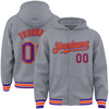 Custom Gray Purple-Orange Bomber Full-Snap Varsity Letterman Hoodie Jacket