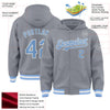 Custom Gray Light Blue-White Bomber Full-Snap Varsity Letterman Hoodie Jacket