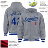 Custom Gray Royal-Red Bomber Full-Snap Varsity Letterman Hoodie Jacket