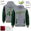 Custom Gray Green-Cream Bomber Full-Snap Varsity Letterman Two Tone Hoodie Jacket