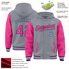 Custom Gray Pink Black-Light Blue Bomber Full-Snap Varsity Letterman Two Tone Hoodie Jacket