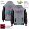 Custom Gray Aqua Black-Pink Bomber Full-Snap Varsity Letterman Two Tone Hoodie Jacket