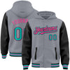 Custom Gray Aqua Black-Pink Bomber Full-Snap Varsity Letterman Two Tone Hoodie Jacket