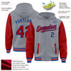 Custom Gray Red-Royal Bomber Full-Snap Varsity Letterman Two Tone Hoodie Jacket