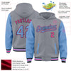 Custom Gray Light Blue Black-Pink Bomber Full-Snap Varsity Letterman Two Tone Hoodie Jacket