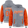 Custom Gray Orange-White Bomber Full-Snap Varsity Letterman Two Tone Hoodie Jacket