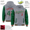 Custom Gray Kelly Green-Red Bomber Full-Snap Varsity Letterman Two Tone Hoodie Jacket