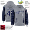 Custom Gray Navy-White Bomber Full-Snap Varsity Letterman Two Tone Hoodie Jacket