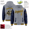 Custom Gray Navy-Gold Bomber Full-Snap Varsity Letterman Two Tone Hoodie Jacket