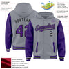 Custom Gray Purple-Black Bomber Full-Snap Varsity Letterman Two Tone Hoodie Jacket