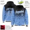 Custom Black Light Blue-White Gradient Square Shape 3D Pattern Design Bomber Full-Snap Varsity Letterman Hoodie Jacket