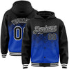 Custom Black Thunder Blue-White Gradient Square Shape 3D Pattern Design Bomber Full-Snap Varsity Letterman Hoodie Jacket