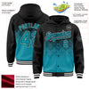 Custom Black Teal-White Gradient Square Shape 3D Pattern Design Bomber Full-Snap Varsity Letterman Hoodie Jacket