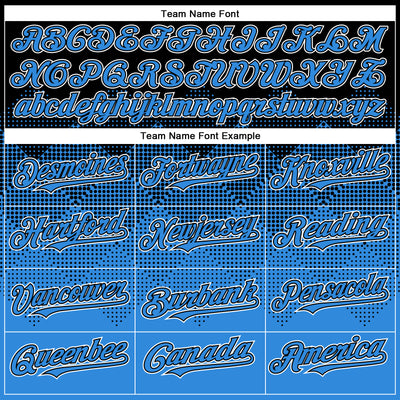 Custom Black Powder Blue-White Gradient Square Shape 3D Pattern Design Bomber Full-Snap Varsity Letterman Hoodie Jacket