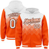 Custom White Orange-Black Gradient Square Shape 3D Pattern Design Bomber Full-Snap Varsity Letterman Hoodie Jacket