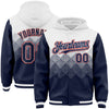 Custom White Navy-Red Gradient Square Shape 3D Pattern Design Bomber Full-Snap Varsity Letterman Hoodie Jacket