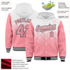 Custom White Medium Pink-Black Gradient Square Shape 3D Pattern Design Bomber Full-Snap Varsity Letterman Hoodie Jacket