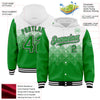 Custom White Grass Green-Black Gradient Square Shape 3D Pattern Design Bomber Full-Snap Varsity Letterman Hoodie Jacket