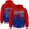 Custom Red Royal-White Gradient Square Shape 3D Pattern Design Bomber Full-Snap Varsity Letterman Hoodie Jacket