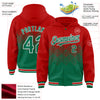 Custom Red Kelly Green-White Gradient Square Shape 3D Pattern Design Bomber Full-Snap Varsity Letterman Hoodie Jacket