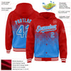 Custom Red Powder Blue-White Gradient Square Shape 3D Pattern Design Bomber Full-Snap Varsity Letterman Hoodie Jacket