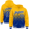 Custom Gold Royal-White Gradient Square Shape 3D Pattern Design Bomber Full-Snap Varsity Letterman Hoodie Jacket