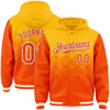 Custom Gold Orange-White Gradient Square Shape 3D Pattern Design Bomber Full-Snap Varsity Letterman Hoodie Jacket