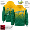 Custom Gold Kelly Green-White Gradient Square Shape 3D Pattern Design Bomber Full-Snap Varsity Letterman Hoodie Jacket