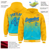 Custom Gold Lakes Blue-Purple Gradient Square Shape 3D Pattern Design Bomber Full-Snap Varsity Letterman Hoodie Jacket