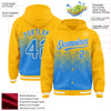 Custom Gold Powder Blue-White Gradient Square Shape 3D Pattern Design Bomber Full-Snap Varsity Letterman Hoodie Jacket