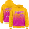 Custom Gold Deep Pink-White Gradient Square Shape 3D Pattern Design Bomber Full-Snap Varsity Letterman Hoodie Jacket