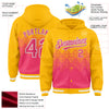 Custom Gold Neon Pink-White Gradient Square Shape 3D Pattern Design Bomber Full-Snap Varsity Letterman Hoodie Jacket