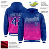 Custom Royal Deep Pink-White Gradient Square Shape 3D Pattern Design Bomber Full-Snap Varsity Letterman Hoodie Jacket