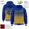 Custom Royal Old Gold-White Gradient Square Shape 3D Pattern Design Bomber Full-Snap Varsity Letterman Hoodie Jacket