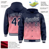 Custom Navy Medium Pink-White Gradient Square Shape 3D Pattern Design Bomber Full-Snap Varsity Letterman Hoodie Jacket