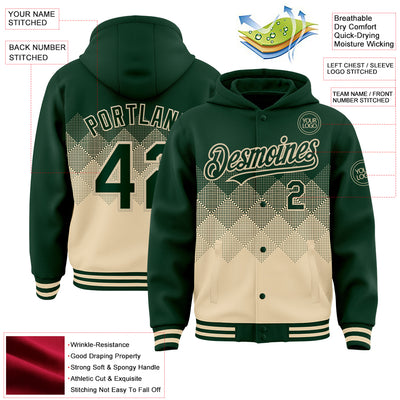 Custom Green Cream Gradient Square Shape 3D Pattern Design Bomber Full-Snap Varsity Letterman Hoodie Jacket