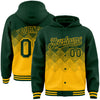 Custom Green Gold Gradient Square Shape 3D Pattern Design Bomber Full-Snap Varsity Letterman Hoodie Jacket