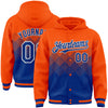 Custom Orange Royal-White Gradient Square Shape 3D Pattern Design Bomber Full-Snap Varsity Letterman Hoodie Jacket