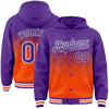 Custom Purple Orange-White Gradient Square Shape 3D Pattern Design Bomber Full-Snap Varsity Letterman Hoodie Jacket