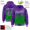 Custom Purple Grass Green-White Gradient Square Shape 3D Pattern Design Bomber Full-Snap Varsity Letterman Hoodie Jacket