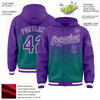 Custom Purple Teal-White Gradient Square Shape 3D Pattern Design Bomber Full-Snap Varsity Letterman Hoodie Jacket