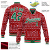 Custom Red Kelly Green-White Christmas 3D Bomber Full-Snap Varsity Letterman Jacket