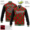 Custom Red Black-Kelly Green Christmas 3D Bomber Full-Snap Varsity Letterman Jacket