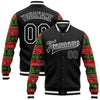 Custom Black Red Green Christmas 3D Bomber Full-Snap Varsity Letterman Jacket