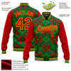 Custom Green Red-Gold Christmas 3D Bomber Full-Snap Varsity Letterman Jacket