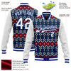 Custom Navy White-Royal Christmas 3D Bomber Full-Snap Varsity Letterman Jacket