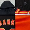 Custom Orange Black Bomber Full-Snap Varsity Letterman Hoodie Jacket