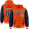 Custom Orange Navy-White Bomber Full-Snap Varsity Letterman Two Tone Hoodie Jacket