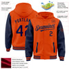 Custom Orange Navy Bomber Full-Snap Varsity Letterman Two Tone Hoodie Jacket