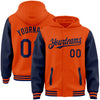 Custom Orange Navy Bomber Full-Snap Varsity Letterman Two Tone Hoodie Jacket